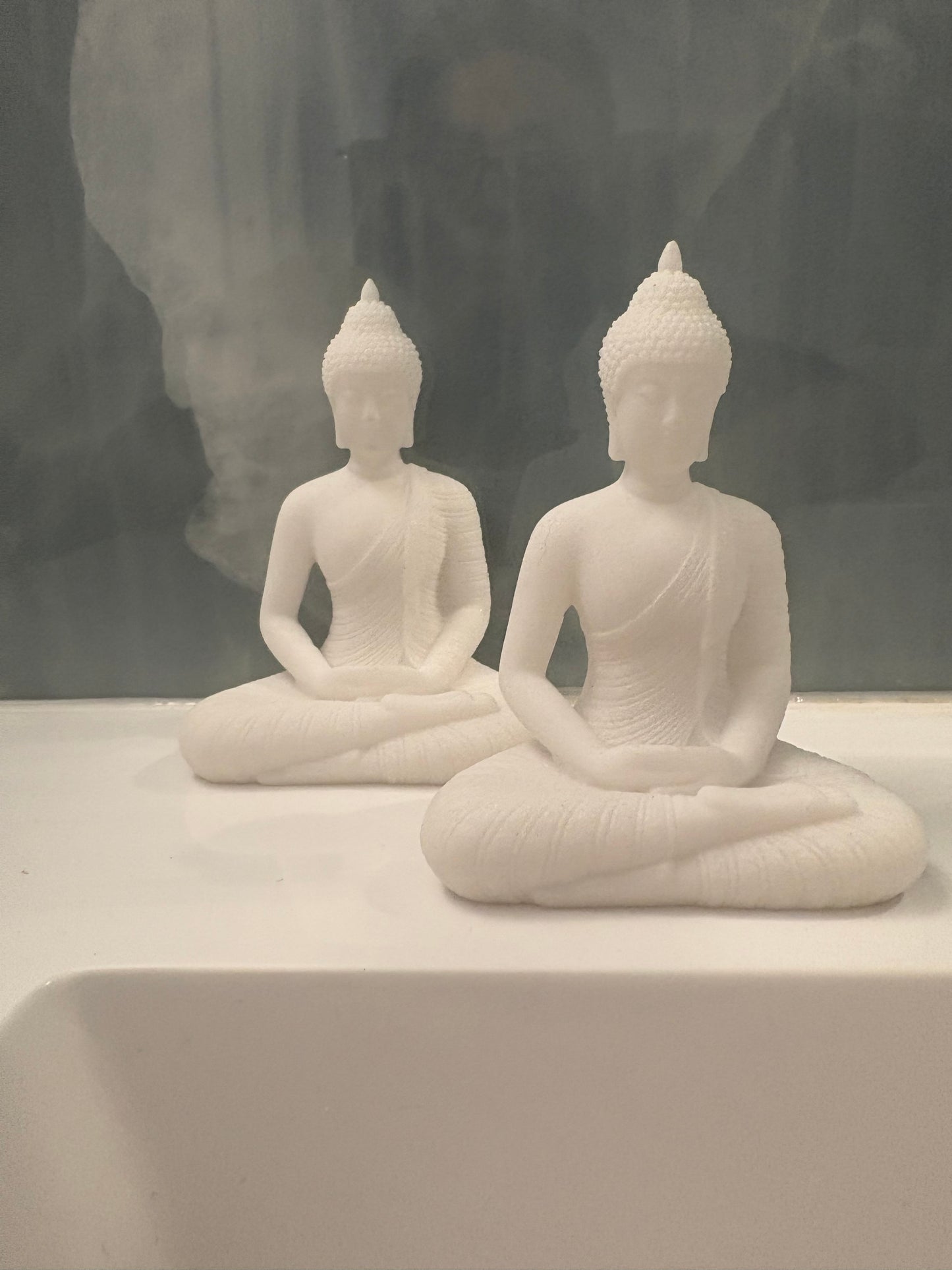 White Composite Stone Buddha. 4.5" x 3"